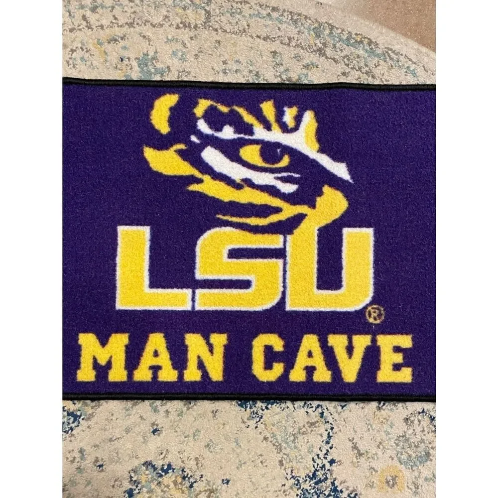LSU Man Cave Rug - Purple & Gold College Logo Great for Dorm & Fraternity House